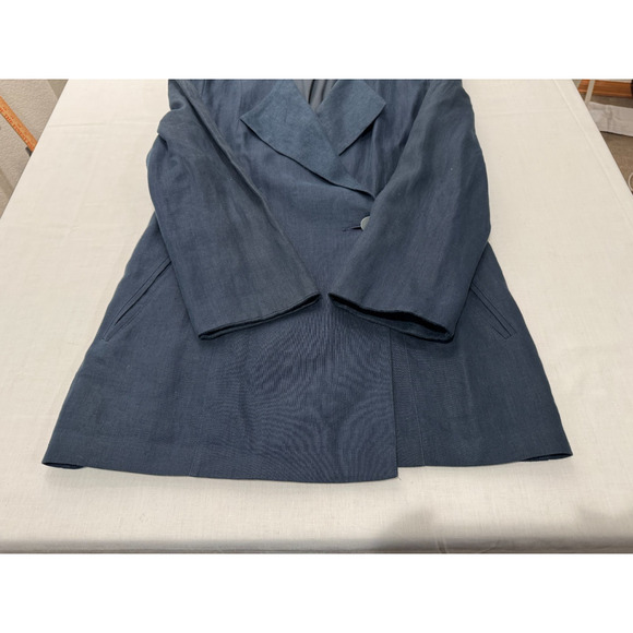 Vintage Womens Linen Blazer MARIMEKKO Sz 6 Made in Finland Navy Blue Jacket - Picture 10 of 11